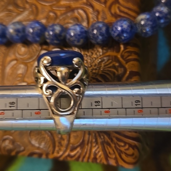 Lapis lazuli look natural stone blue bead necklace and Embellished Silver Ring - Picture 3 of 10